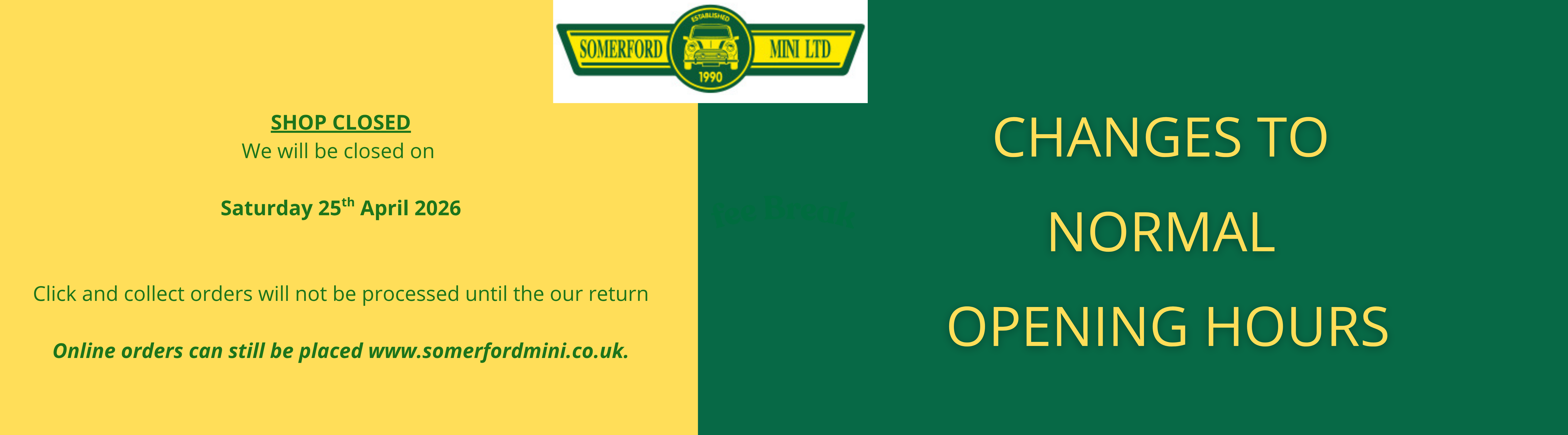 Shop Closed 25.04.2026